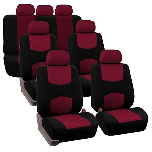 FH Group Flat Cloth Full Set Car Seat Covers Three Row 7 Seater - Universal Fit for Cars, Trucks & SUVs Burgundy - color: Burgundy