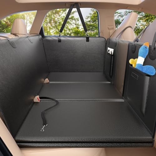 Back Seat Extender for Dogs-Large Space, Hard Bottom PU Leather Dog Car Seat Cover for Back Seat 420lb, Anti-Scratch Backseat Extender for Dogs,Waterproof Dog Hammock for Car, SUV, Truck - color: All Black, size: L - For Cars/ Mid-Size SUV/ Small Truck