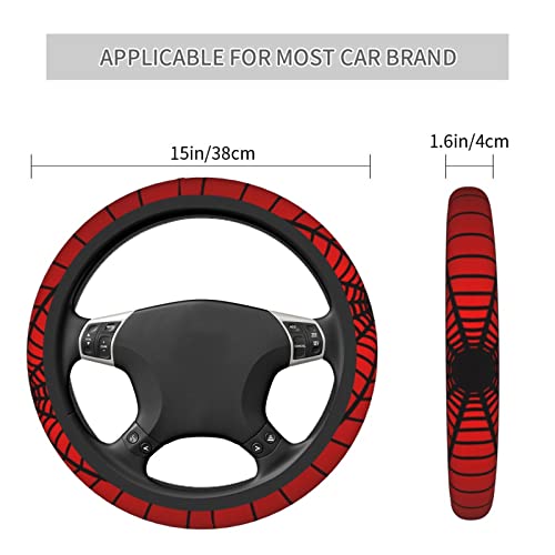 Red Spider Web Steering Wheel Cover Universal 15 Inch Cute Car Accessories Protector for Women Men - color: Red Spider Web