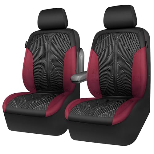 CAR PASS Waterproof Black Red Car seat Covers Front Seat Covers Neoprene Wetsuit,All-Weather Non-Slip Durable,Universal Fit for SUV Sedan Truck Automotive,Armrest Airbag Compatible,Emboss Black Red - color: Black and Red, size: Two Front