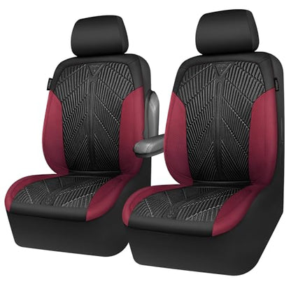 CAR PASS Waterproof Black Red Car seat Covers Front Seat Covers Neoprene Wetsuit,All-Weather Non-Slip Durable,Universal Fit for SUV Sedan Truck Automotive,Armrest Airbag Compatible,Emboss Black Red - color: Black and Red, size: Two Front