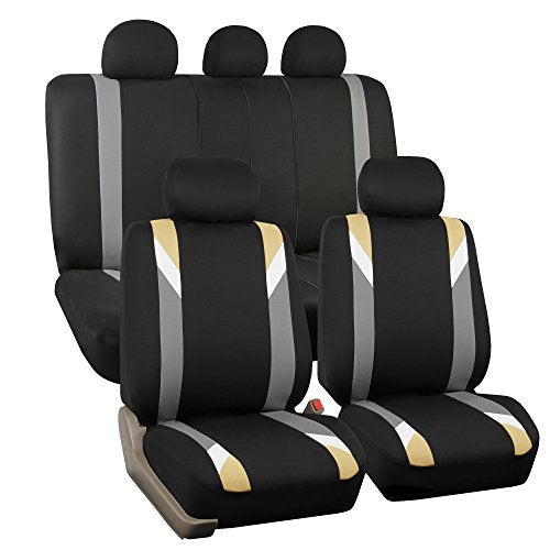 FH Group Premium Modernistic Flat Cloth Car Seat Covers – Universal Fit, Washable Seat Covers for SUV Sedan Van, Beige, Full Set - color: Beige, size: Full Set