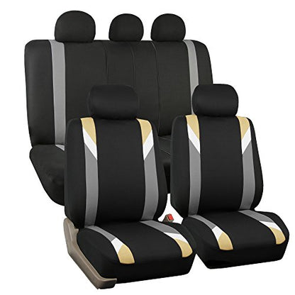 FH Group Premium Modernistic Flat Cloth Car Seat Covers – Universal Fit, Washable Seat Covers for SUV Sedan Van, Beige, Full Set - color: Beige, size: Full Set