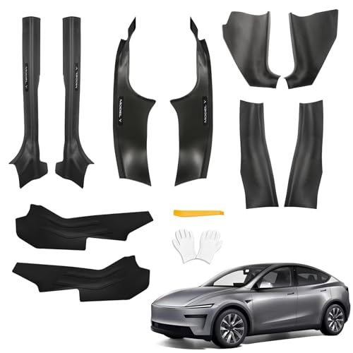 8Pcs Door Sill Protector and 2Pcs Center Console Anti-Kick Pads for Tesla Model Y Juniper 2025 2026 Front and Rear Door Pedal Kick Protection Carbon Fiber Friction Resistant Interior Accessories - color: 10pcs Model Y Juniper 2025