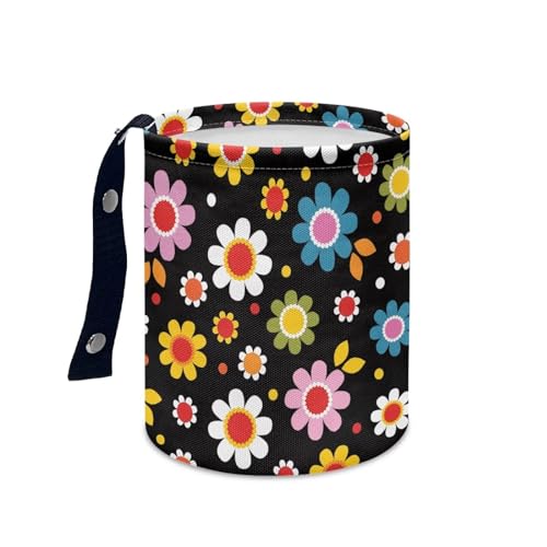 Colorful Hippie Flowers Car Trash Can Collapsible Car Waste Basket Container Waterproof Auto Storage Box Travel Accessories - color: Colorful Hippie Flowers