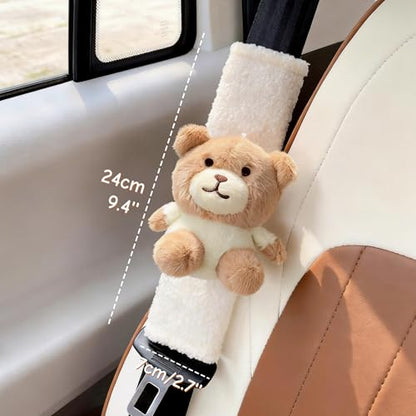 2 PCS Seat Belt Cover Pad, Cute Kawaii Animal Bear Seatbelt Covers for Kids and Adults, Winter Plush Fluffy Soft Seat Belt Cover, Cartoon Seatbelt Cushion,Car Seat Strap Pads (D-Bear) - color: D-Bear