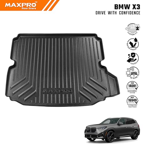 Premium MAXPRO Cargo Mat for 2018-2026 BMW X3 All Weather Waterproof TPE Cargo Liner Custom Fit Trunk Mat Automotive Floor Mats BMW X3 Accessories Cargo Mat Car Mats Heavy Duty SUV Interior Protection