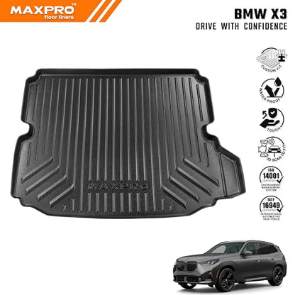 Premium MAXPRO Cargo Mat for 2018-2026 BMW X3 All Weather Waterproof TPE Cargo Liner Custom Fit Trunk Mat Automotive Floor Mats BMW X3 Accessories Cargo Mat Car Mats Heavy Duty SUV Interior Protection