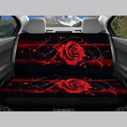 AFPANQZ 3D Red Rose Car Rear Seat Cover Non-Slip Stretch Universal Fit, Baby Dog Pets Work Back Seat Cover for Car Truck Van SUV Back Seats Cushion Protective Against Dirt & Pet Fur - color: 3D Red Rose