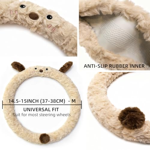 Soft Plush Fluffy Steering Wheel Cover for Women Girls, Universal 14.5-15 Inch Non-Slip Warm Winter Car Steering Wheel Protector, Stylish Cartoon Car Interior Decoration Accessories