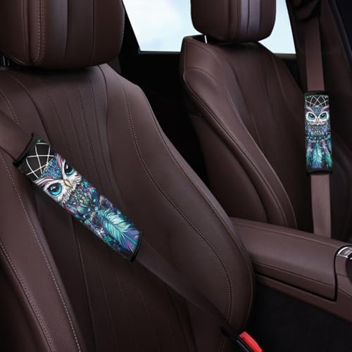 Dolyues Blue Car Seat Belt Pads Owl Pattern Seatbelt Cover for Women Custom Fit for Most Vehicle SUV Truck Sedan Shoulder Strap Padding 2 Piece Full Set - color: Blue Owl Pattern