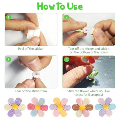 5pcs Cute Car Accessories for Women, Shaking Spring Rainbow Flower Dashboard Decorations with Strong Adhesive Property, Car Decorations Interior UV-Resistant for Gifts