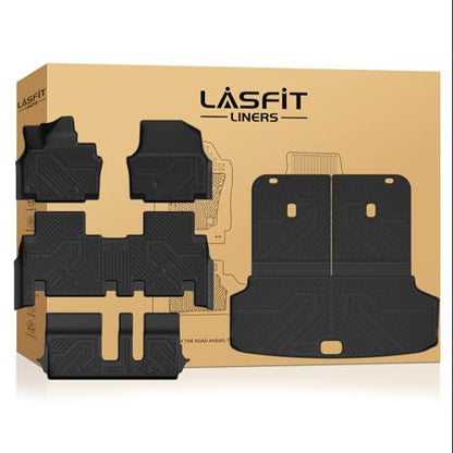 LASFIT Floor Mats & Cargo Mats for KIA EV9 2026 2025 2024 (Only Fit for 7-Seats), All Weather TPE Custom Fit Kia EV9 2024-2026 Full Set Car Accessories Floor Liners - size: 3)For Kia EV9 | 2024-2026 | 7 Seats