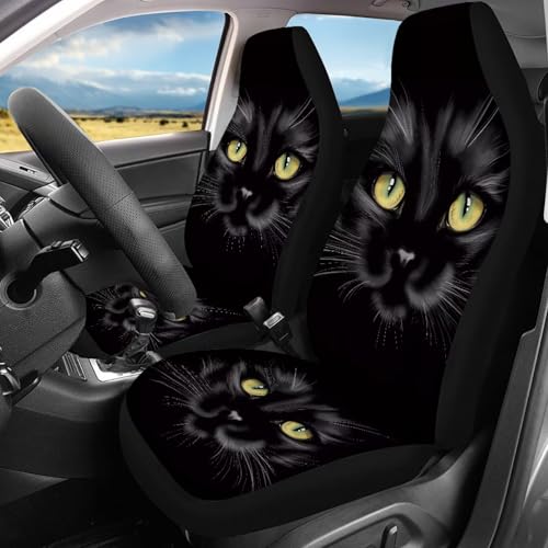 Black Cat Car Seat Covers for Front and Rear Black Cat Car Accessories Set Cute Animal Cars Seat Protector Se Pad Split Bench Cover Travel Dog Blanket,Easy to Install - color: Black Cat