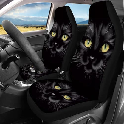 Black Cat Car Seat Covers for Front and Rear Black Cat Car Accessories Set Cute Animal Cars Seat Protector Se Pad Split Bench Cover Travel Dog Blanket,Easy to Install - color: Black Cat