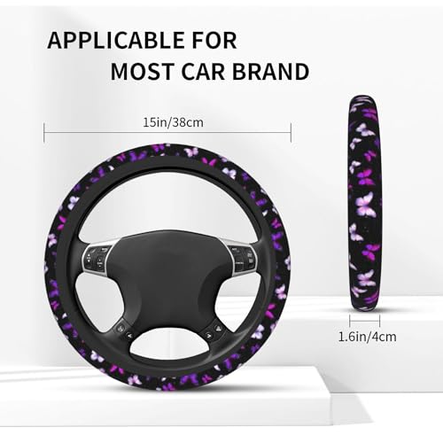 Butterfly Purple Steering Wheel Cover - Butterflys Steering Wheel Cover for Women Purple Butterfly Cute Fashion Car Accessories Anti-Slip Breathable Universal14-15 2 Pieces Car Coasters - color: Purple Butterfly-3