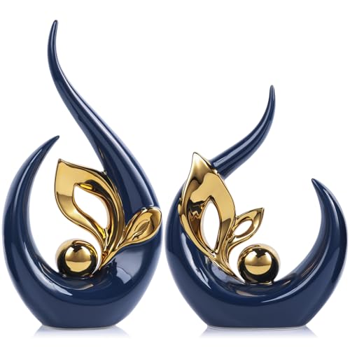 9.4" H Blue Gold Abstract Sculptures Home Decor, Ceramic Art Statue Cool Stuff to Put on Shelves&tv Stand Decor, Gold Accent Entertainment Center, for Fireplace Coffee Table Dining Table Decorate - color: Blue Gold, size: 9.4in/H