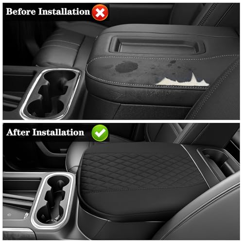 Sze Center Console Cover Compatible with Chevy Silverado GMC Sierra 1500 2500 3500 2019-2026 Tahoe Suburban Yukon 2021-2026, Heavy Duty Faux Leather Middle Armrest Pad Cushion, Bucket Seat Only - color: GMC Sierra 2019-2025