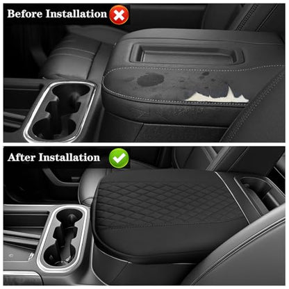 Sze Center Console Cover Compatible with Chevy Silverado GMC Sierra 1500 2500 3500 2019-2026 Tahoe Suburban Yukon 2021-2026, Heavy Duty Faux Leather Middle Armrest Pad Cushion, Bucket Seat Only - color: GMC Sierra 2019-2025