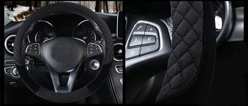 Winter 38cm Premium Soft Short Fur Car Steering Wheel Cover High-Density Warm Plush Steering Wheel Protector Cover Black - color: Black
