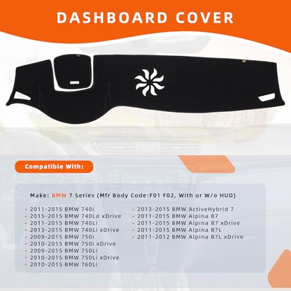 Dashboard Cover Dash Mat Fit for 2015-2011 B-MW 7 Series (F01 F02 Body Code),740i 740Li 750i 750Li xDrive 760Li,Car Dash Board Mat Anti-Glare Carpet,Non-Slip Pad (Black) - color: Black, size: Fit 2011-2015 B-MW 7 Series - (Black)