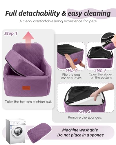 Lealchum Dog Booster Car Seat for Small/Medium Dogs,Puppy Portable Car Bed with Elevated Cushion,Fully Detachable and Washable,2 Storage Pockets,Easy to Install (Purple, Medium) - color: Purple