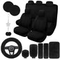 17 Car Seat Cover Full Set for Women,Universal Car Seat Cover,Plush Steering Wheel Cover,Fluffy Soft Wool Handbrake Gear,Suspension Accessories Full SUV((Patterned Black - color: Patterned Black