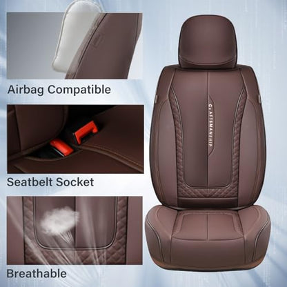 Coverado Car Seat Cover Full Set, Brown Seat Covers Front Seats Back Seat Covers, Nappa Leather Waterproof, Car Seat Cushion, Car Seat Protector Universal Fit Most Cars - color: Z-Brown, size: FullSet