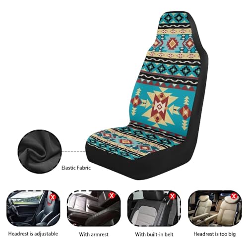 Aztec Car Seat Covers Set of 2 Breathable Universal Vehicle Front Seats Interior Protector Easy to Install Interior Protection Suitable Fits Most Car Auto SUV Sedan - color: Aztec