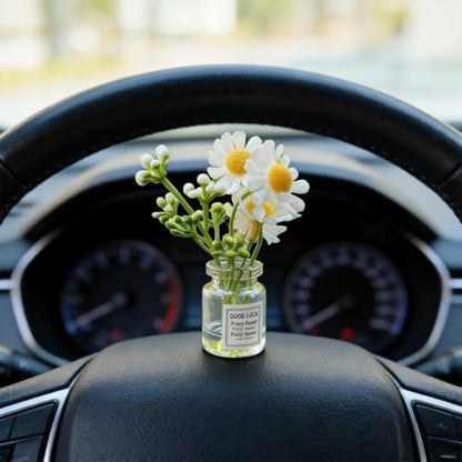 3-Pack Daisy Flower Car Decor, Cute Dashboard Mini Vase Set, for Rearview Mirror Cup Holder Desk Home Interior