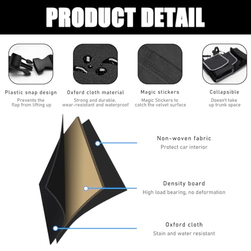 Yourkar Car Trunk Organizer, Oxford Backseat Storage Bag with 4 Pockets, Waterproof Adjustable Large Capacity Hanging Collapsible Bag for Most Vehicles, Universal Car Accessories