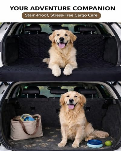 Waterproof SUV Dog Cargo Liner Mat - Heavy Duty Pet Seat Cover for SUV Sedan Van, Non-Slip Back Trunk Protector with Bumper Guard, Large Universal Fit (Black) (CHBX-D-01)