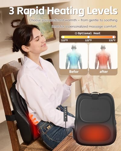 Back Massager with Heat, 3D Massage Pillow for Back, Neck, Shoulder,Leg, Shiatsu Back Massager for Pain Relief, Up&Down Lower Back Massage, Gifts for Women Men Dad Mom At Home Office Car (Black)
