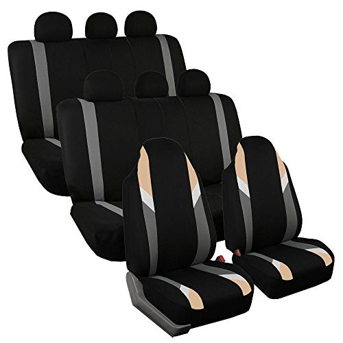 FH Group Supreme Modernistic Three Row Car Seat Covers, Airbag and Split Ready, 8 Seater - Universal Fit for Cars, Trucks, & SUVs Beige - color: Beige, style: 8 Seater