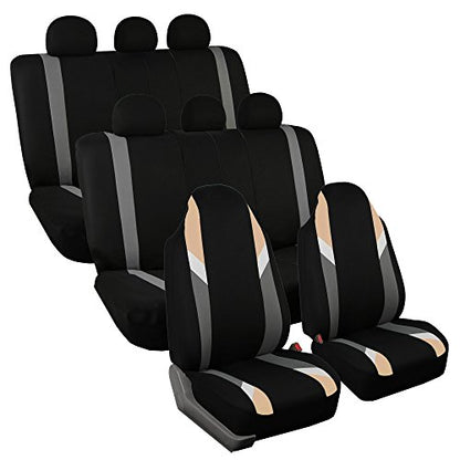 FH Group Supreme Modernistic Three Row Car Seat Covers, Airbag and Split Ready, 8 Seater - Universal Fit for Cars, Trucks, & SUVs Beige - color: Beige, style: 8 Seater