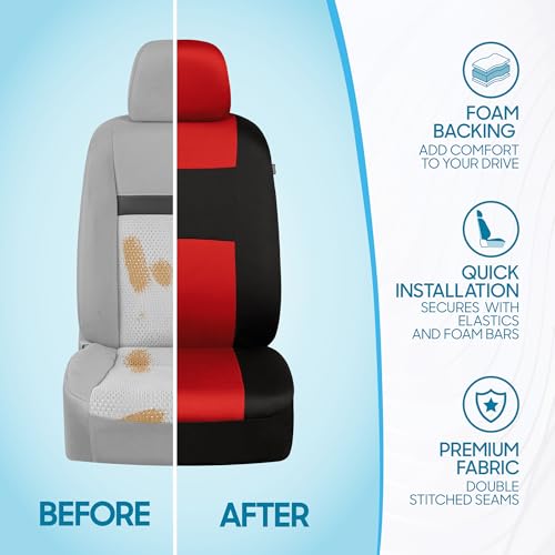 BDK PolyPro Car Seat Covers Full Set in Red on Black – Front and Rear Split Bench Seat Covers for Cars, Easy to Install Car Seat Cover Set, Car Accessories for Auto Trucks Van SUV - color: Red