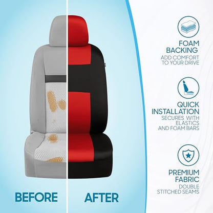 BDK PolyPro Car Seat Covers Full Set in Red on Black – Front and Rear Split Bench Seat Covers, Easy to Install, Accessories for Auto Trucks Van SUV - color: Red