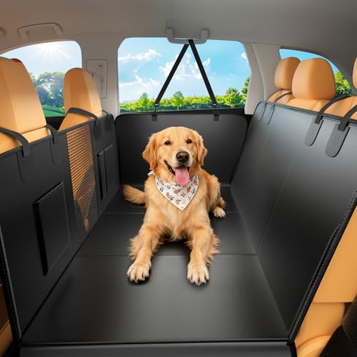 Hard Bottom Dog Car Seat Cover for Back Seat, 52"x65" Waterproof PU Leather Hammock with Side Flaps, Non-Slip Heavy Duty Protector for SUVs & Mid-Size Trucks, Supports Up to 450 lbs – Black - color: Black, size: 52"×65" | Sedans, SUVs & Mid-Size Trucks