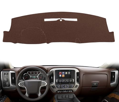 Dash Cover Custom Fit for 2014-2018 Chevy Chevrolet Silverado/GMC Sierra 1500,2015-2019 Chevy Silverado/GMC Sierra 2500HD 3500HD,Dashboard Pad Carpet no Forward Collision Alert(14-18 Dark Brown) Y32 - color: 14-18 Brown
