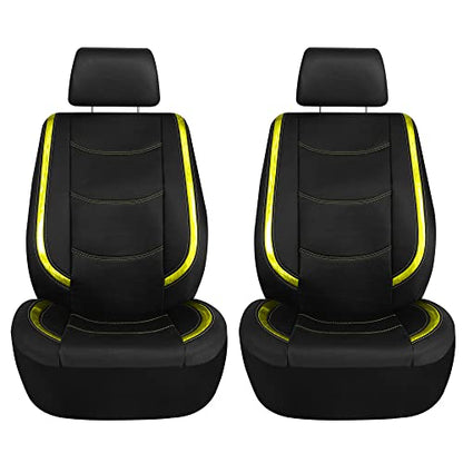 FH Group Galaxy13 Metallic Striped Deluxe Leatherette Car Seat Covers with Matching Carpet Floor Mats – Full Set, Universal Fit, Airbag Compatible for Cars, SUVs & Sedans, Yellow - color: Yellow