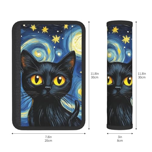 Seat Belt Cover Pads Starry Night Art Animal Cat Car Seat Belt Covers for Women Men Adults Kids Soft Comfortable Auto Seatbelt Cushion Shoulder Strap Pad Handle Wraps, 1 Pair - color: Starry Night Art Animal Cat