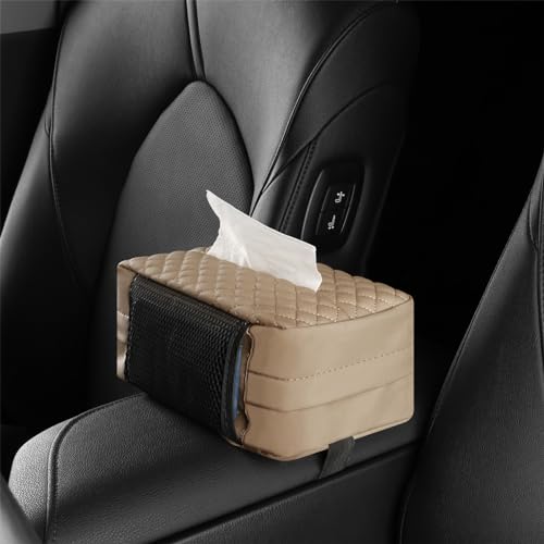 Car Tissue Holder, Car Standard Tissue Holder, PU Leather Backseat Tissue Box, Cars Tissue Box Holder, Napkin Holder for Cars, Fit for 120 Standard Tissues Cover- Beige - color: Beige