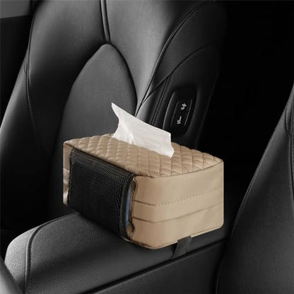 Car Tissue Holder, Car Standard Tissue Holder, PU Leather Backseat Tissue Box, Cars Tissue Box Holder, Napkin Holder for Cars, Fit for 120 Standard Tissues Cover- Beige - color: Beige