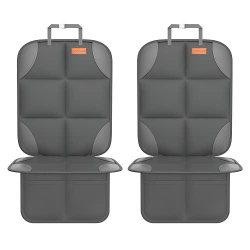 SMART ELF Car Seat Protector for Child Car Seat - Waterproof 600D Fabric Baby Seat Protectors for Non-Slip Backing Mesh Pockets for Baby and Pet, Easy Storage（Dark Gray） - color: Dark Gray, size: 2PS