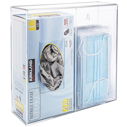Dual Hygiene Dispenser Station - Clear Acrylic - Glove Dispenser with Dust-Free Lid - Wall-Mount & Tabletop Glove Holder - Sanitation Station & Mask Container & Hairnet Holder - size: Double