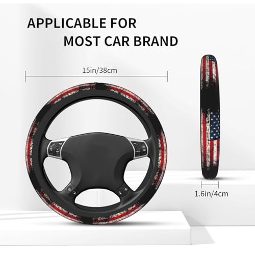 American Flag Steering Wheel Cover Elastic Non-Slip Car Steering Wheel Covers with Seat Belt Shoulder Pad for Women Men - color: American Flag