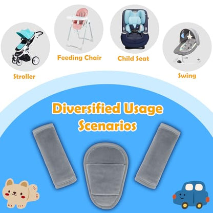 3 Pcs Car Seat Stroller Straps Pads for Baby, Newborn Soft Shoulder Strap and Crotch Covers, Universal Shoulder Straps Pads for Car Seat, Pushchair, High Chair (Grey) - color: Grey