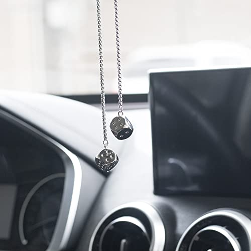 Creative Hanging Dice with Dots Car Metal Pendant Rear View Mirrors Charms Ornament (Silver) - color: Silver