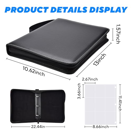 Portable 9-Pocket Trading Card Binder, Holds 1080 Cards with 60 Removable Double-Sided Sleeves, Baseball Card Binder Card Storage Organizer Album for Boys, Girls, Sports & Game Cards