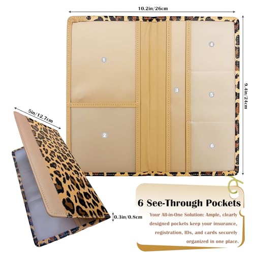 Car Registration and Insurance Holder with Magnetic Closure, Universal Document Organizer for License, Insurance Cards & Glove Box Storage (Leopard-Brown) - color: Leopard-Brown